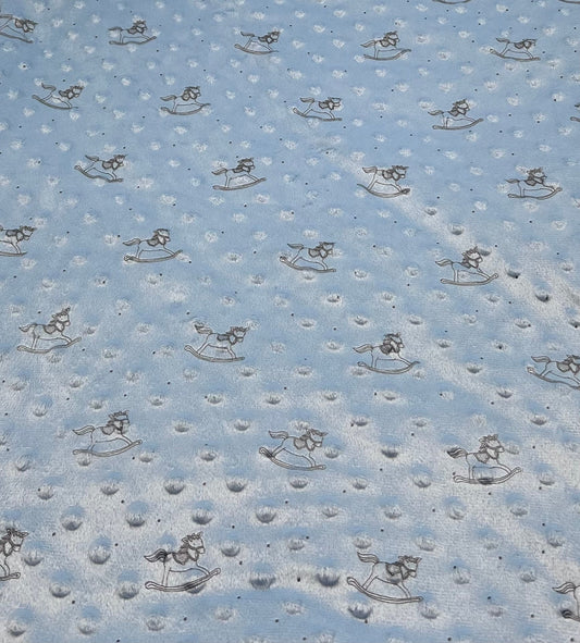 Baby Blue Rocking Horse Luxury Dimple Fleece Fabric Blanket Loungewear