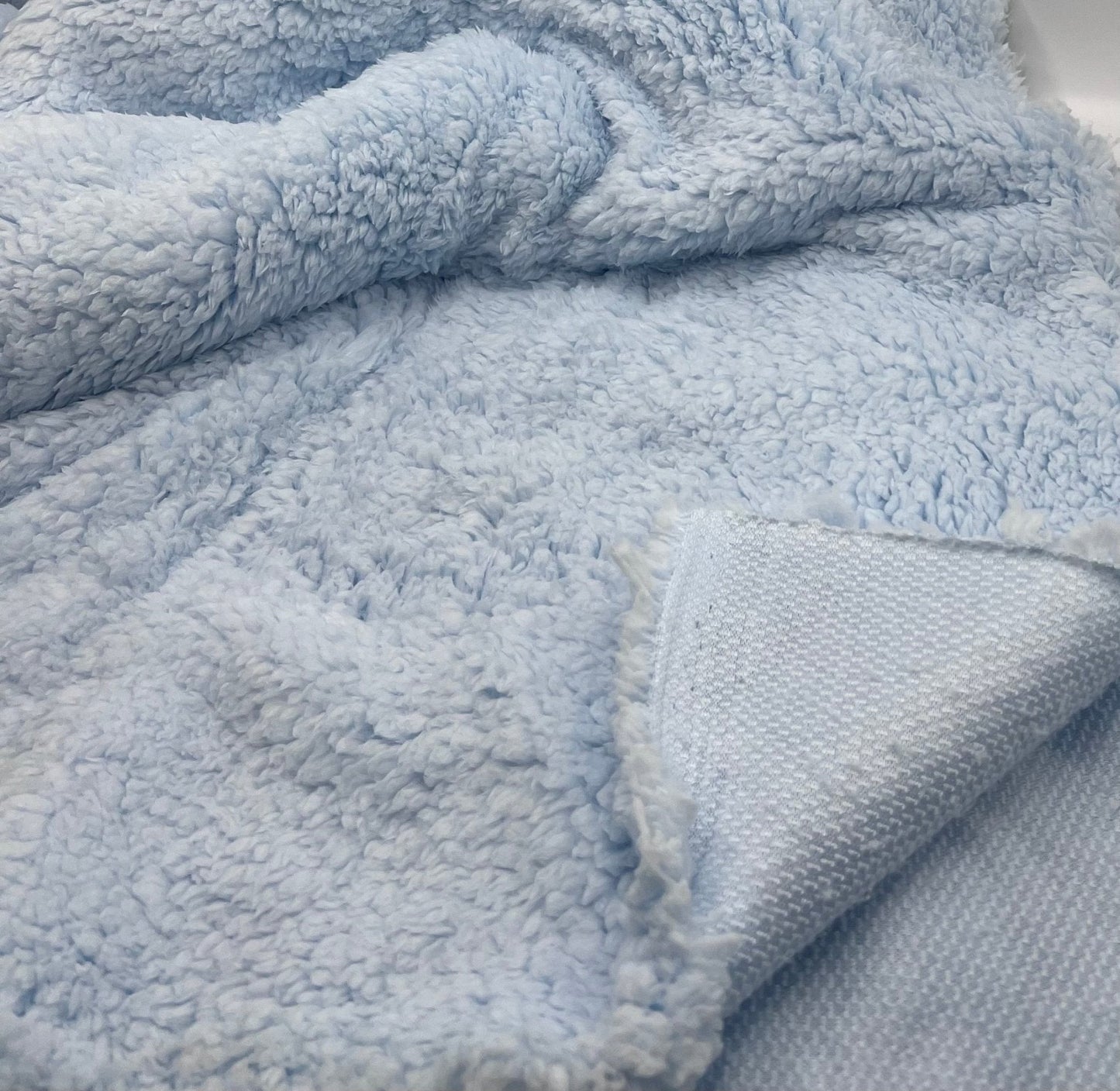 Baby Blue Sherpa Fleece Fluffy Borg Faux Fur Fabric