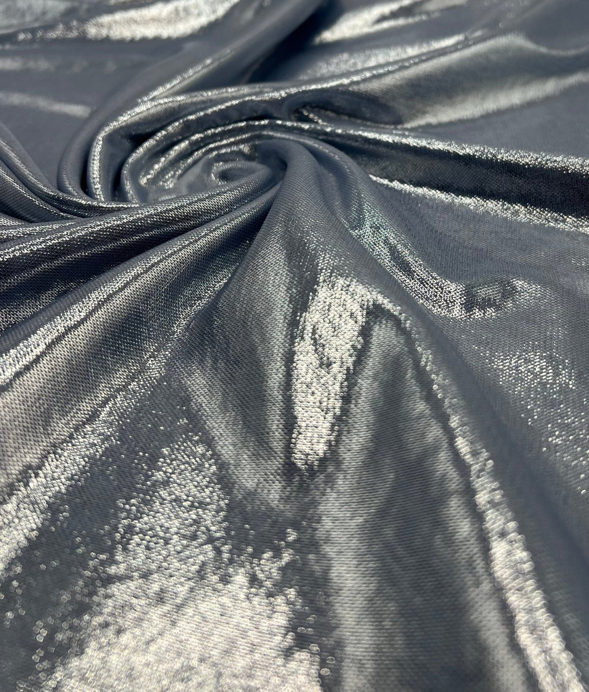 Baby Blue Silver Shiny Foil Mesh Fabric Stretch