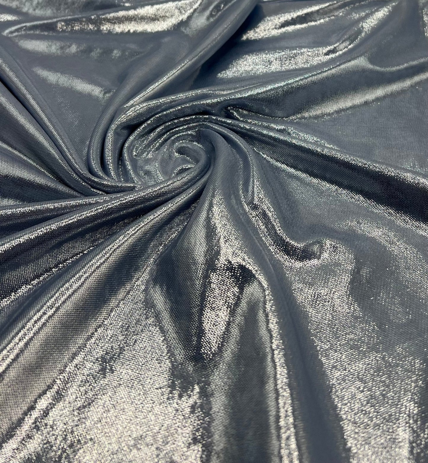 Baby Blue Silver Shiny Foil Mesh Fabric Stretch