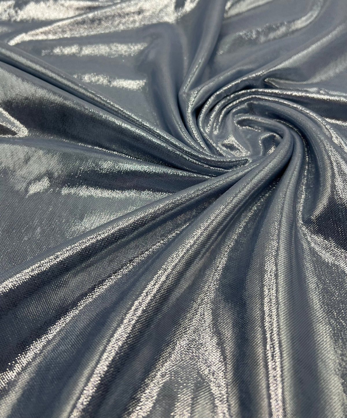 Baby Blue Silver Shiny Foil Mesh Fabric Stretch