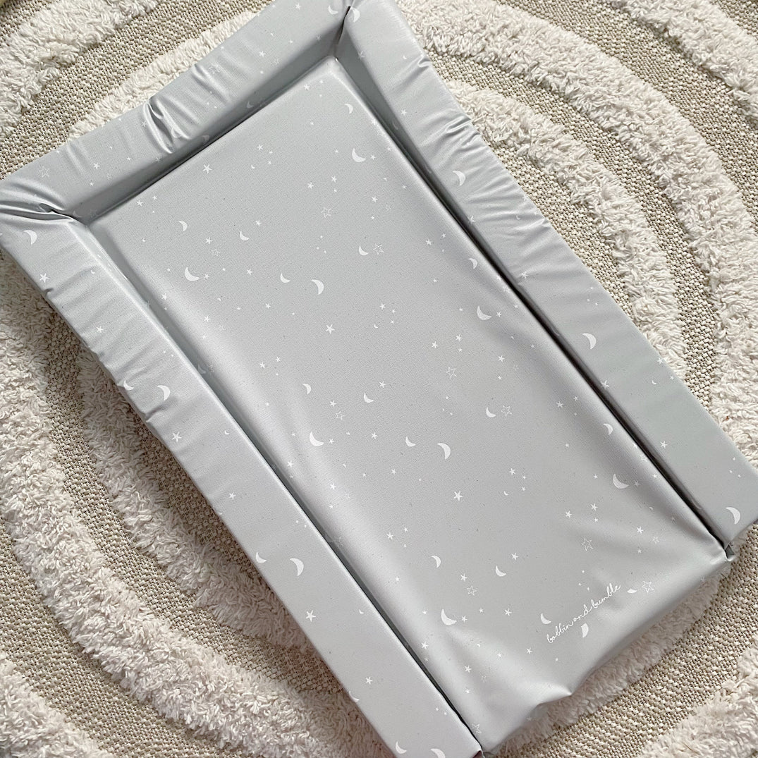 Standard Changing Mat - Grey-green moon and stars Print