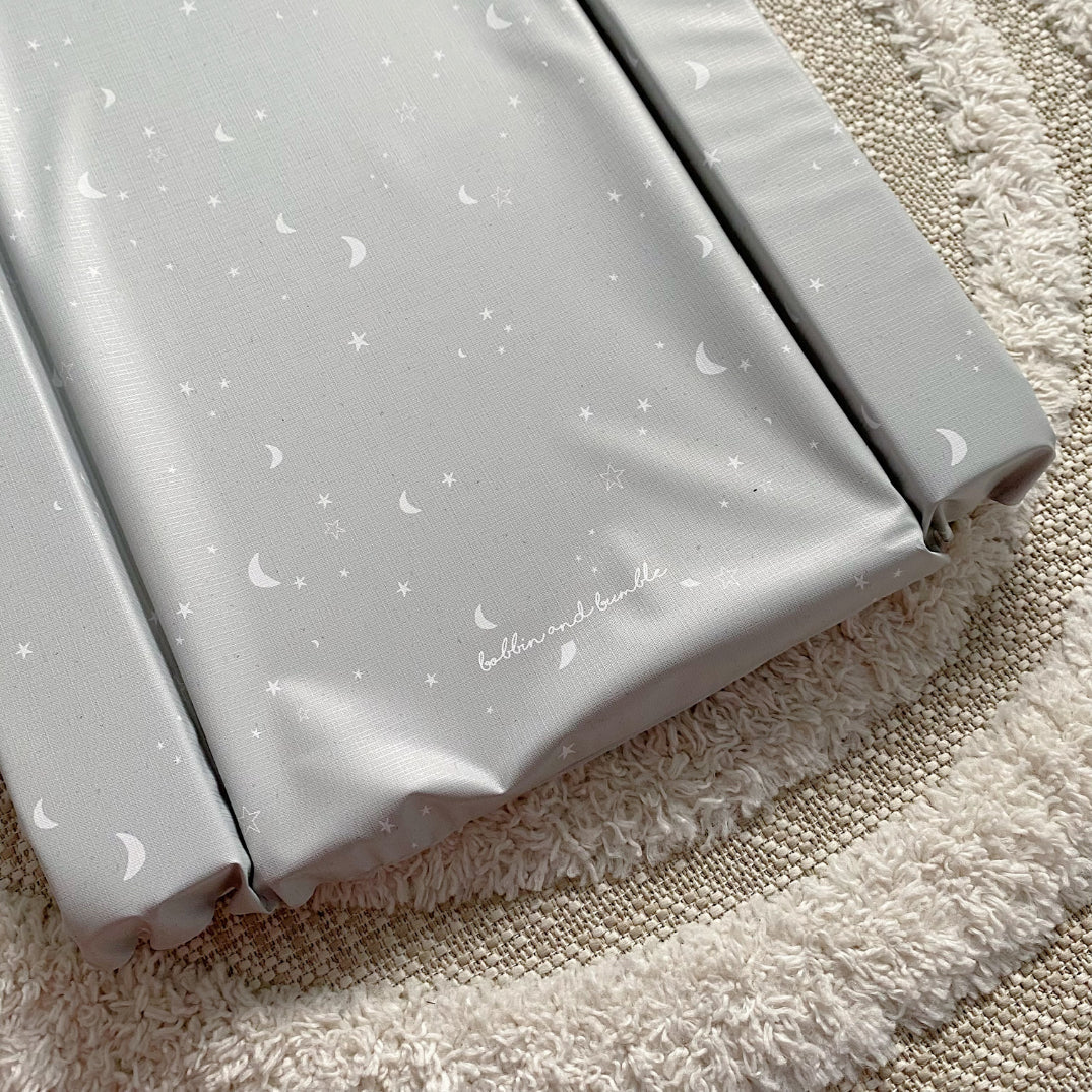 Standard Changing Mat - Grey-green moon and stars Print