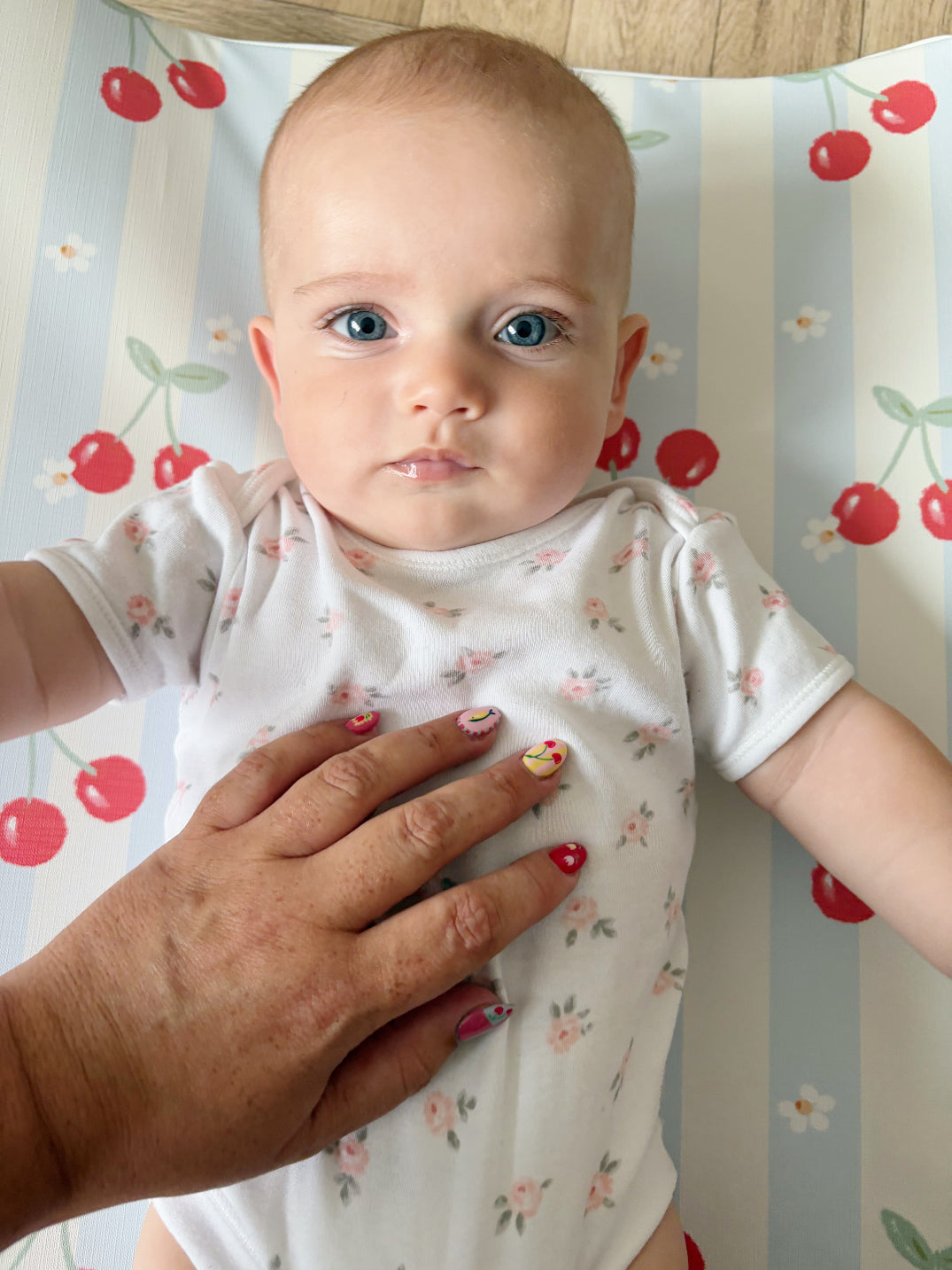 Anti-Roll Wedge Baby Changing Mat - Cherry Stripe