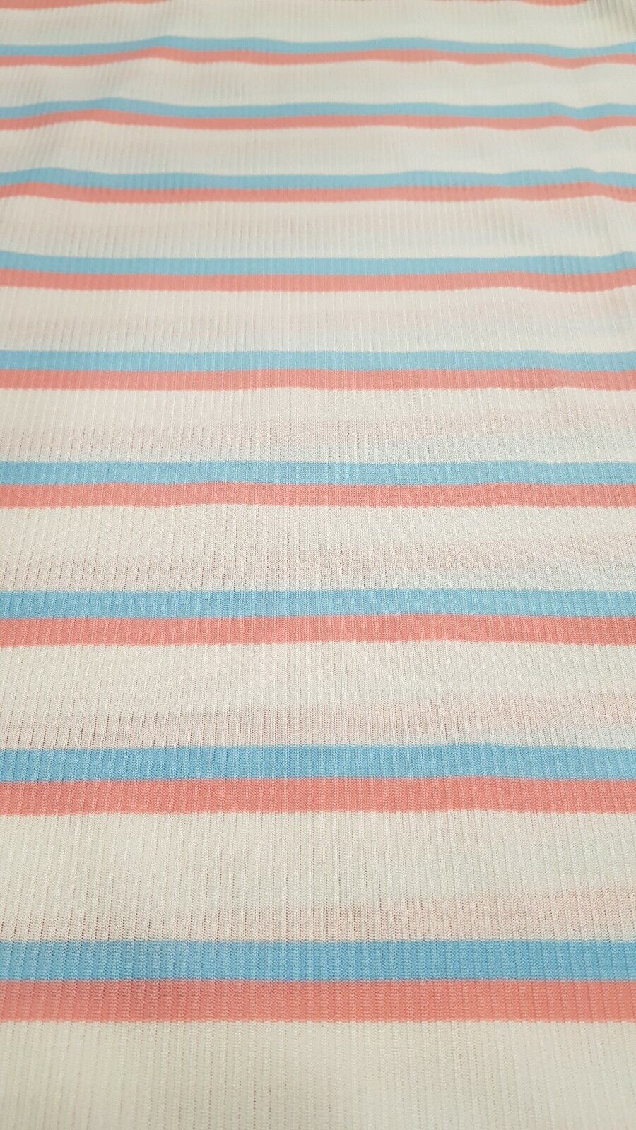 Baby Pink & Baby Blue Striped Fine Rib Stretch Fabric