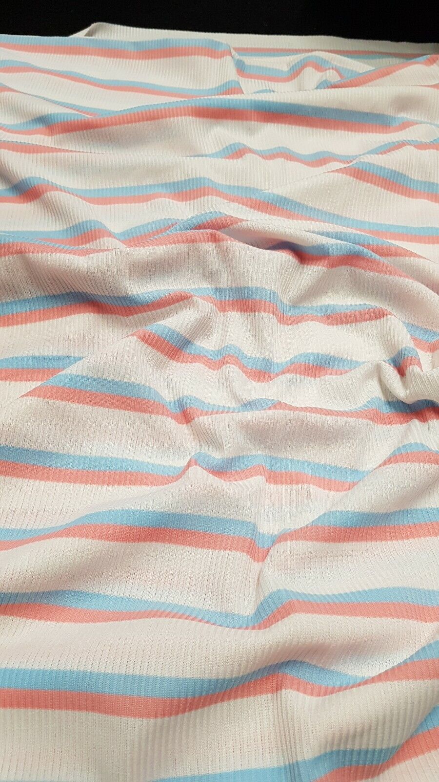 Baby Pink & Baby Blue Striped Fine Rib Stretch Fabric