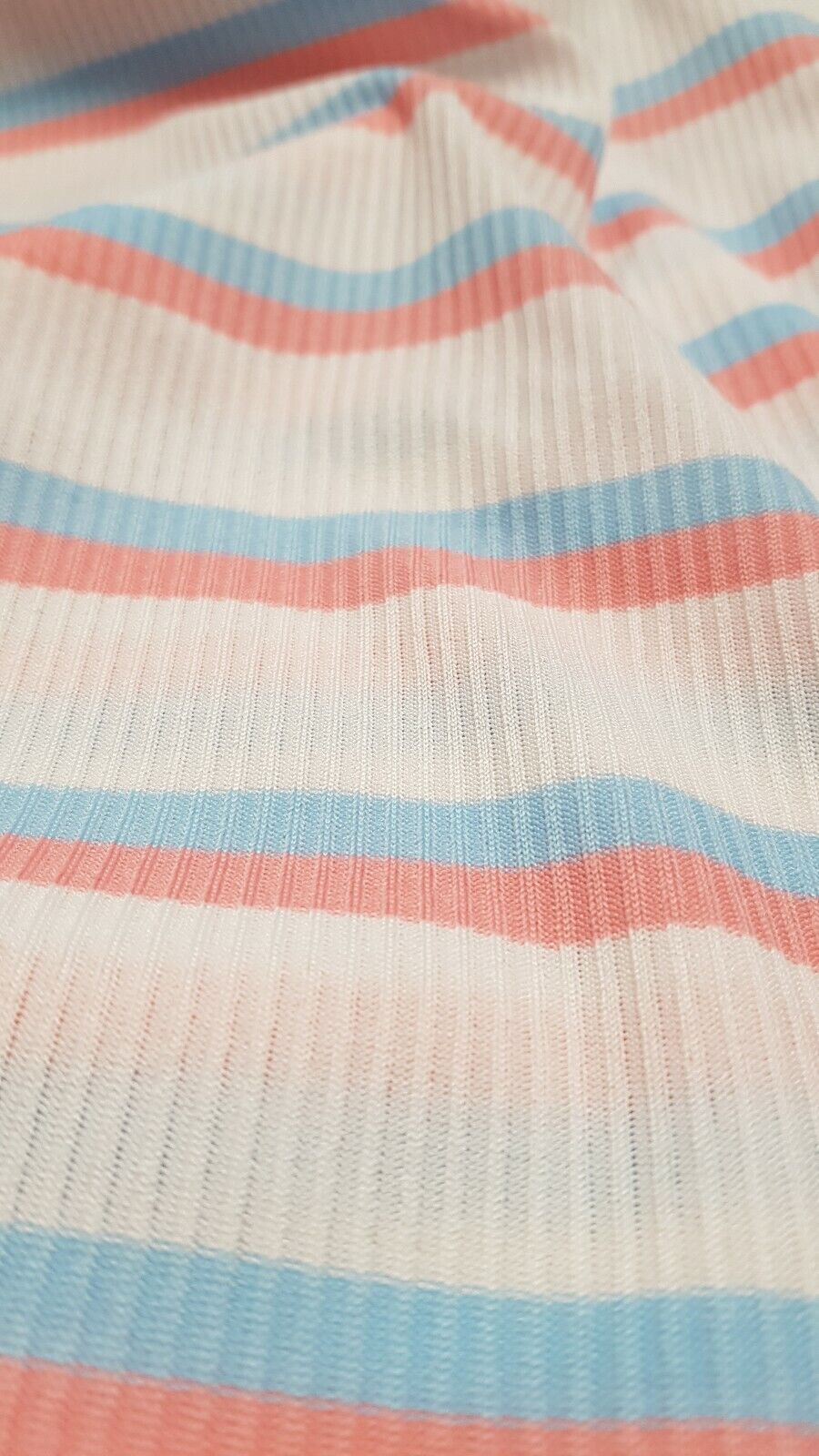 Baby Pink & Baby Blue Striped Fine Rib Stretch Fabric