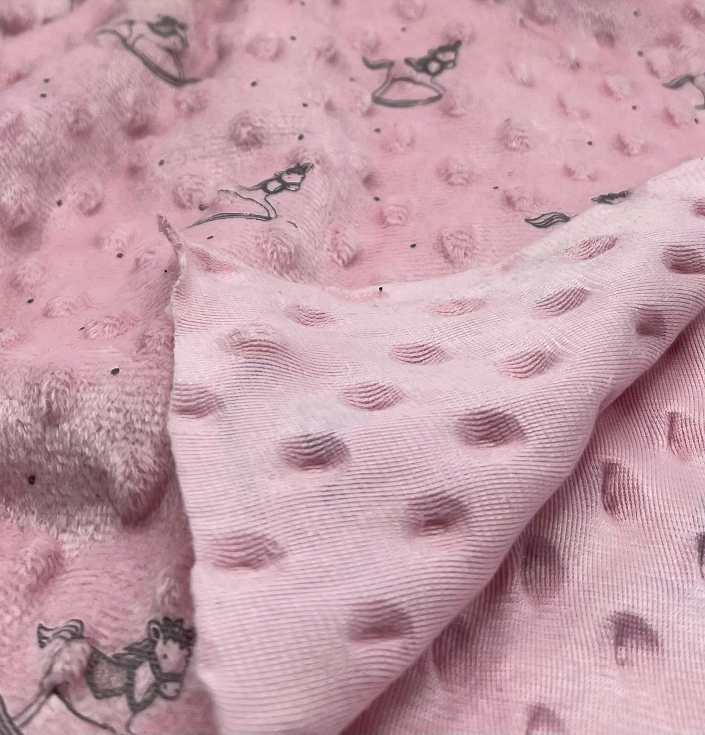 Baby Pink Rocking Horse Luxury Dimple Fleece Fabric Blanket Loungewear