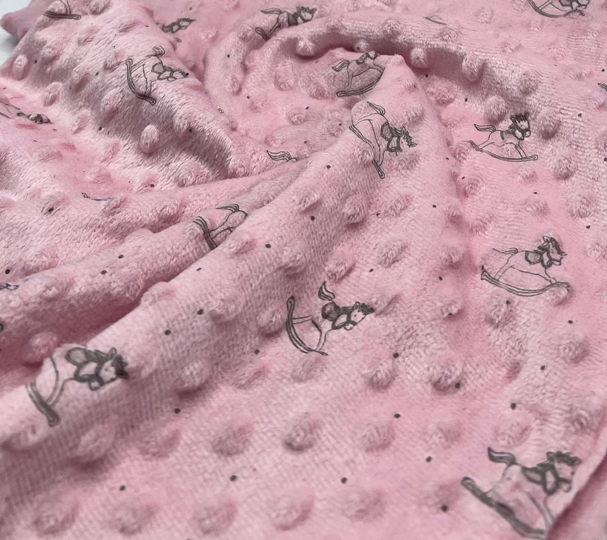 Baby Pink Rocking Horse Luxury Dimple Fleece Fabric Blanket Loungewear