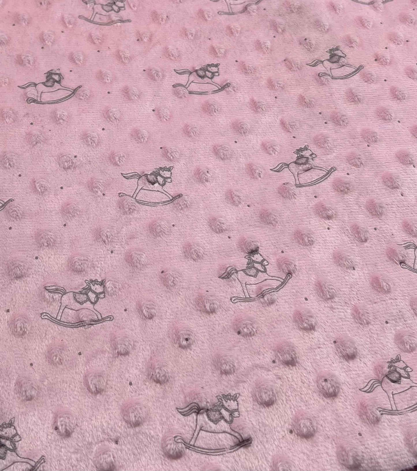 Baby Pink Rocking Horse Luxury Dimple Fleece Fabric Blanket Loungewear