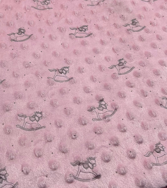 Baby Pink Rocking Horse Luxury Dimple Fleece Fabric Blanket Loungewear