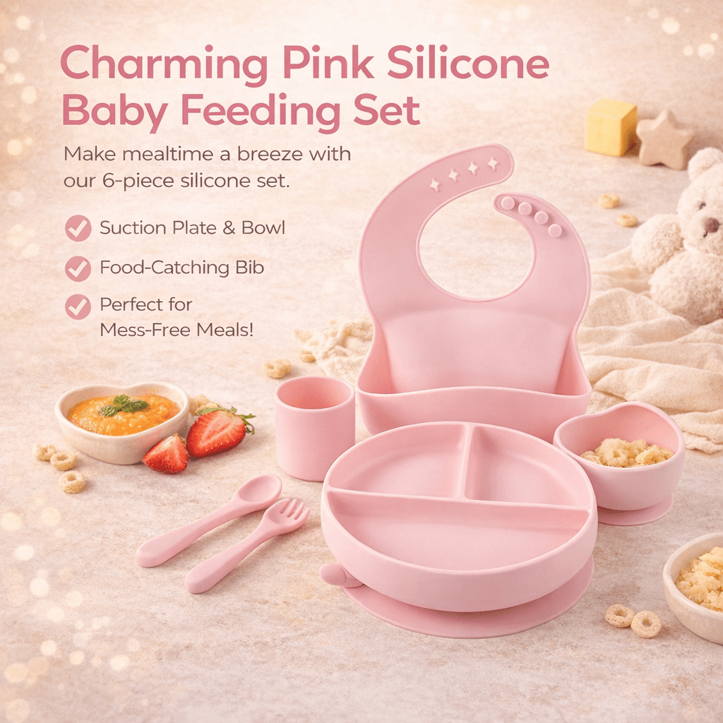 Baby Silicone Feeding Set 6pcs - Pink