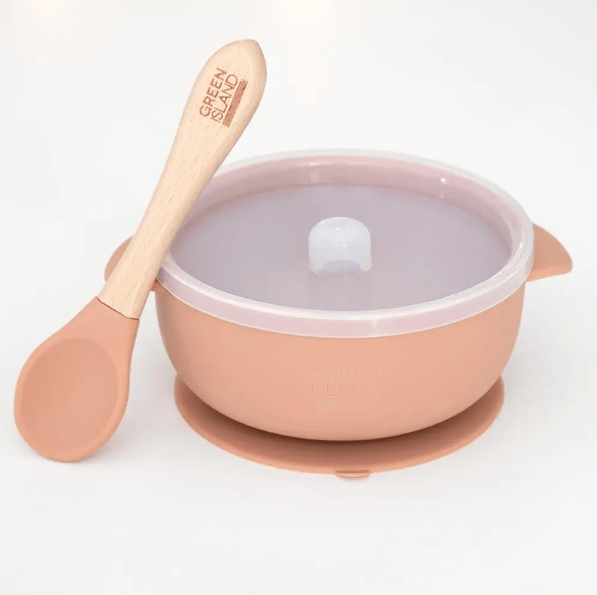 Baby Suction Bowl With Lid & Bamboo Spoon