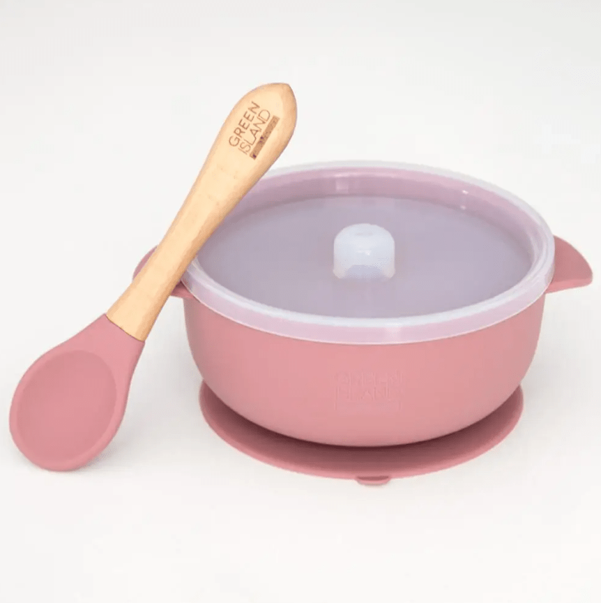 Baby Suction Bowl With Lid & Bamboo Spoon