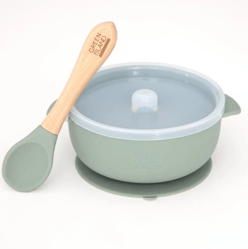 Baby Suction Bowl With Lid & Bamboo Spoon