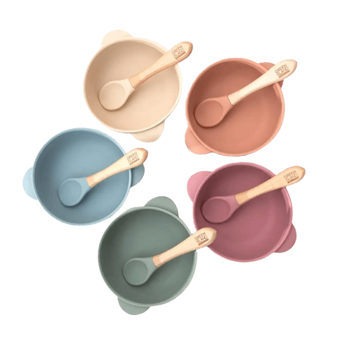Baby Suction Bowl With Lid & Bamboo Spoon