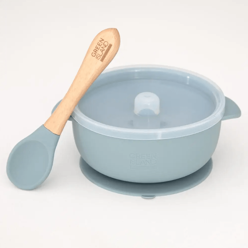 Baby Suction Bowl With Lid & Bamboo Spoon
