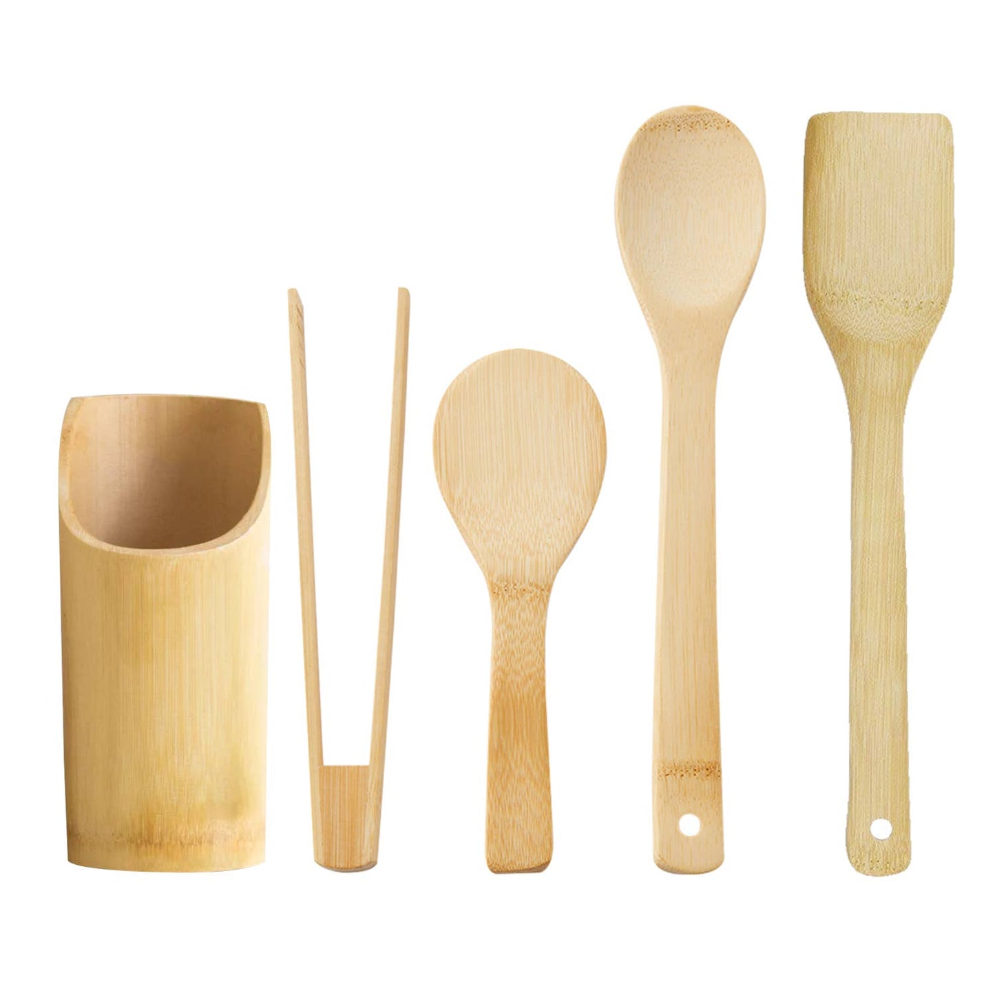 Bamboo Kitchen Utensils with Holder Set
