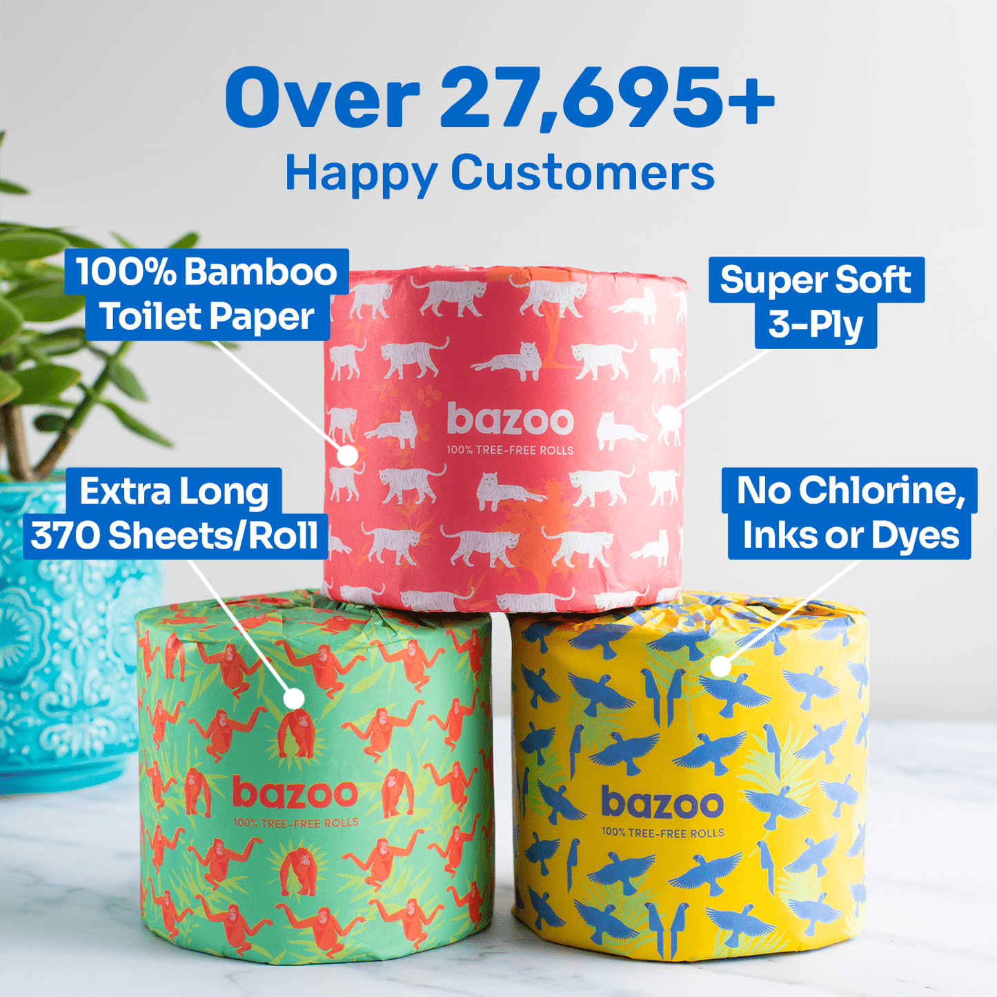 Wrapped Bamboo Toilet Paper | 24 or 48 Double-Length Rolls | 3-Ply Bamboo