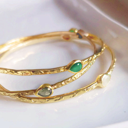 Simi Three Stone Stacking Bangle Rainbow Moonstone