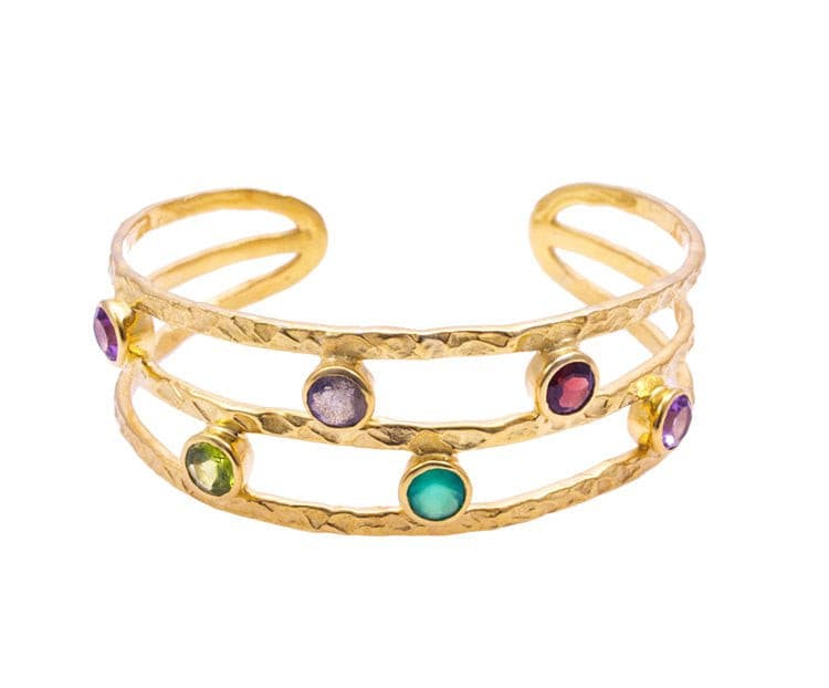 Venus Gemstone Bangle with Garnet, Peridot, Labradorite and Amethyst