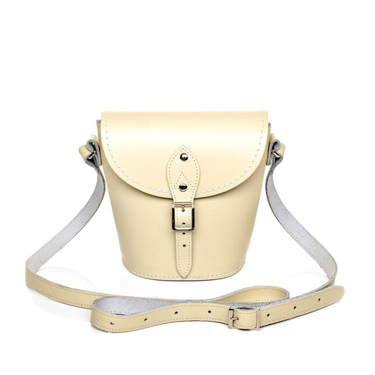 Handmade Leather Barrel Bag - Pastel Cream