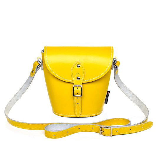 Handmade Leather Barrel Bag - Pastel Daffodil Yellow