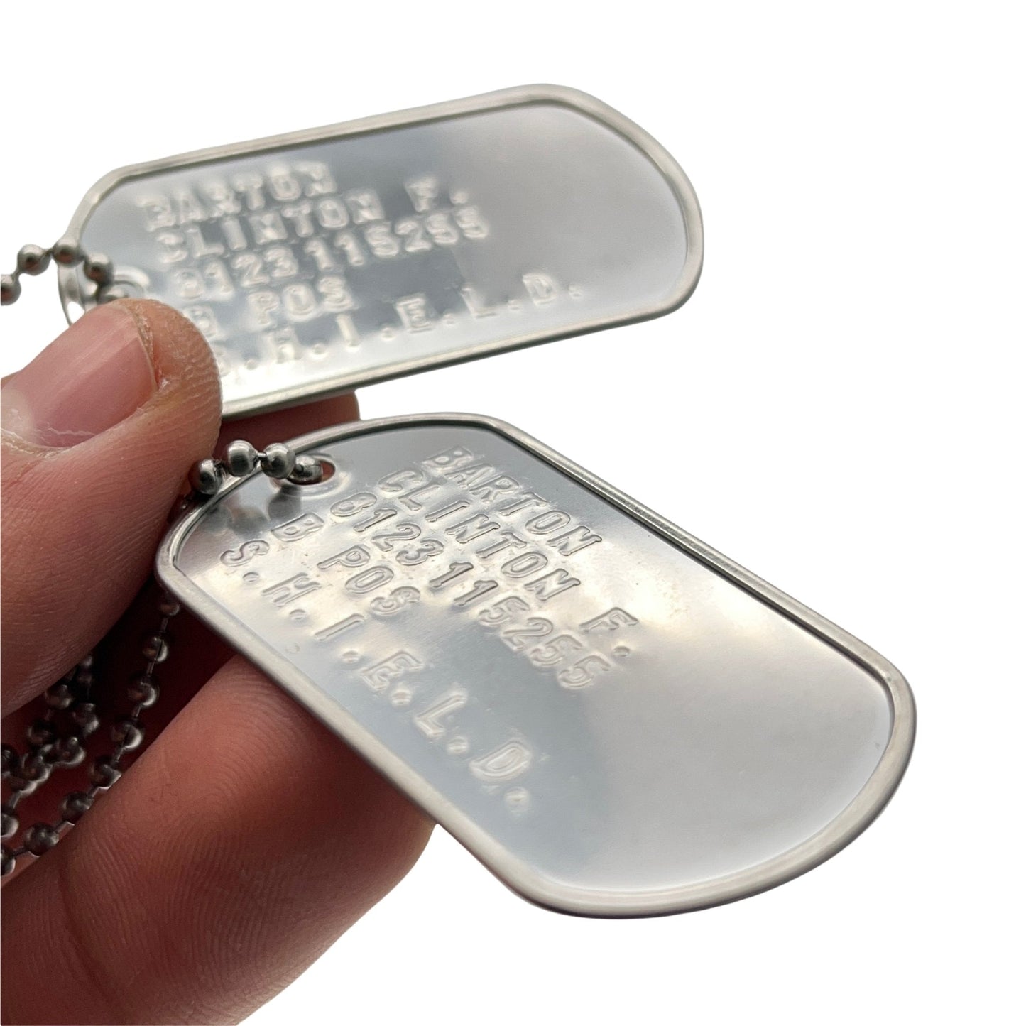 Barton Clinton 'HAWKEYE' Military Dog Tags - Costume Cosplay Prop Replica - Stainless Steel Chains Included