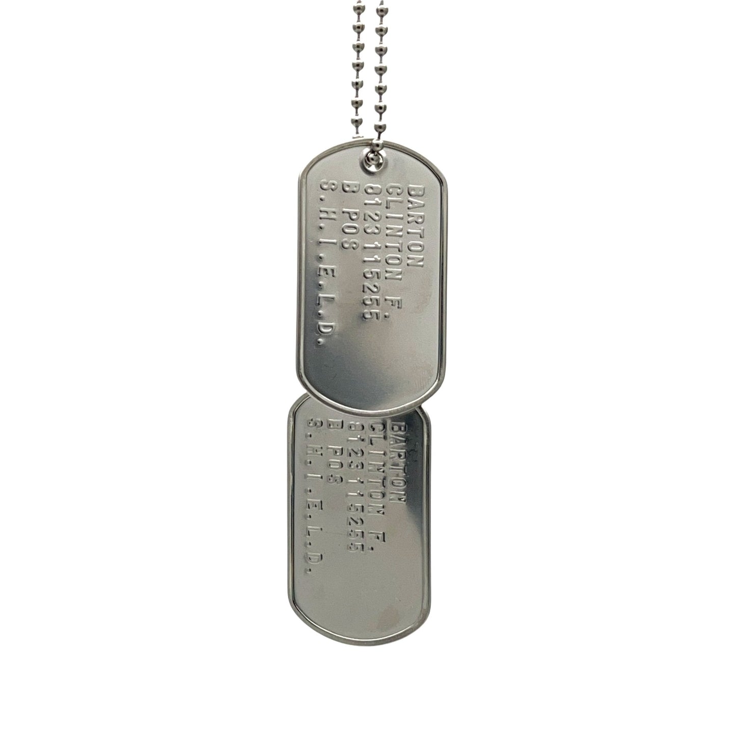 Barton Clinton 'HAWKEYE' Military Dog Tags - Costume Cosplay Prop Replica - Stainless Steel Chains Included