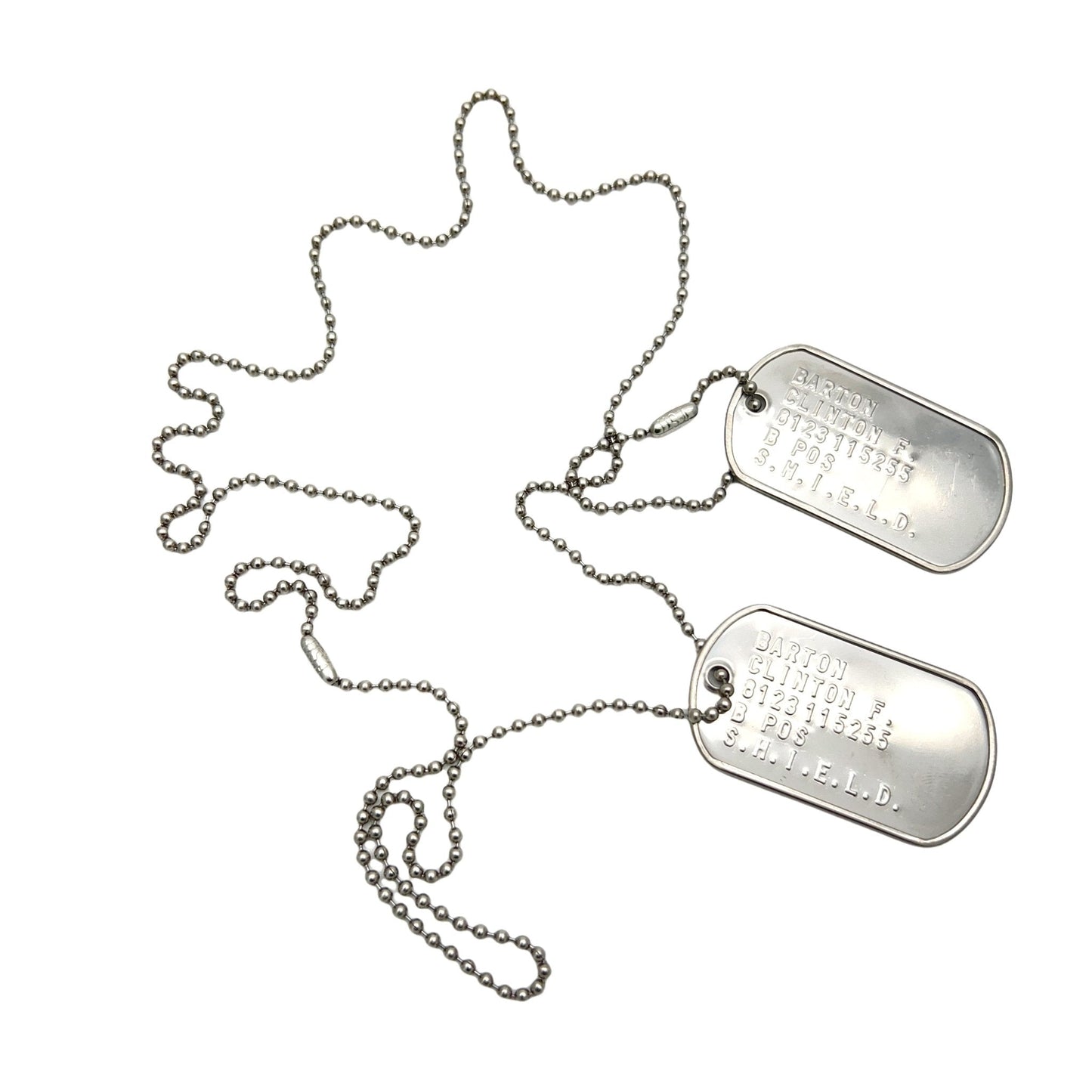 Barton Clinton 'HAWKEYE' Military Dog Tags - Costume Cosplay Prop Replica - Stainless Steel Chains Included