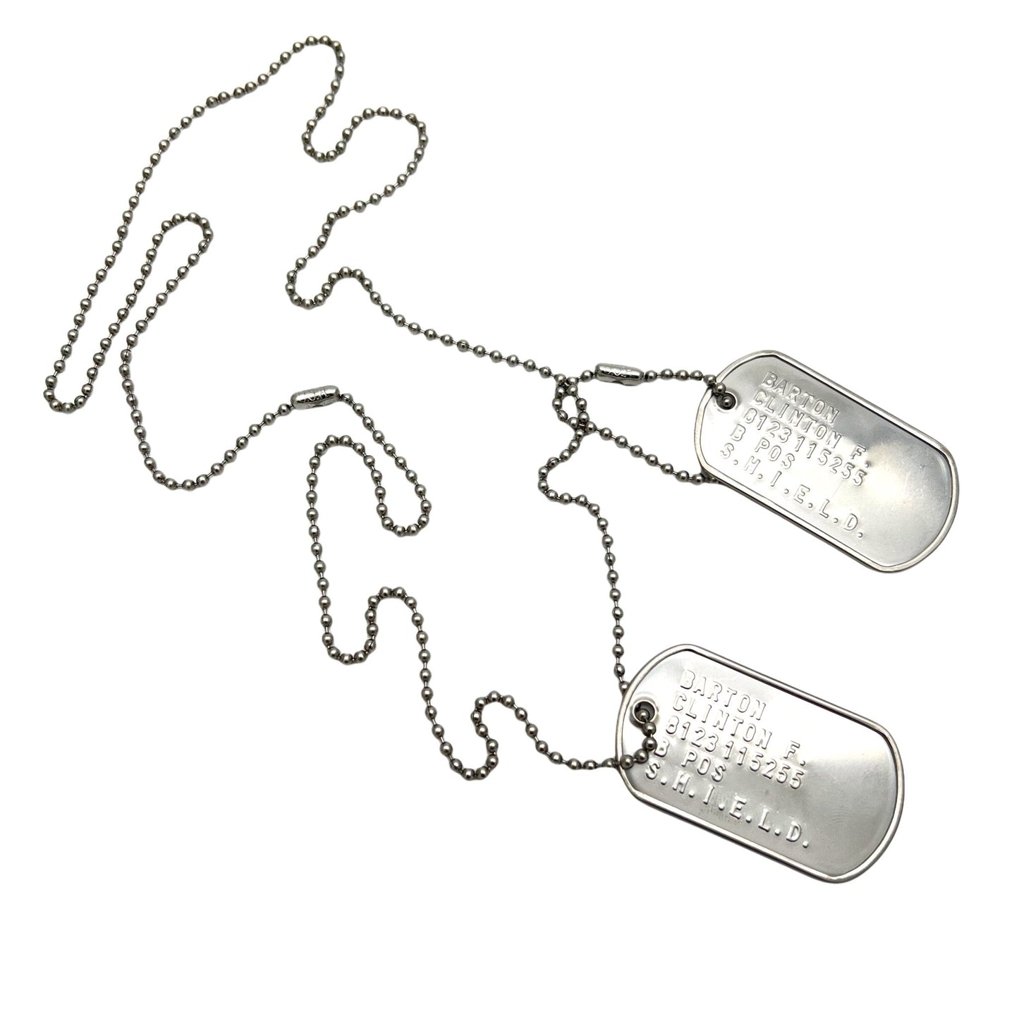 Barton Clinton 'HAWKEYE' Military Dog Tags - Costume Cosplay Prop Replica - Stainless Steel Chains Included