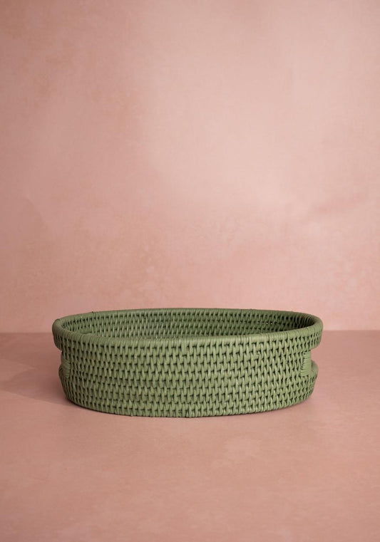 Cotswolds Oval Rattan Basket Green - Set of 2