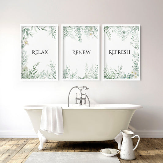 Bathroom Decor Green | Set of 3 wall art prints