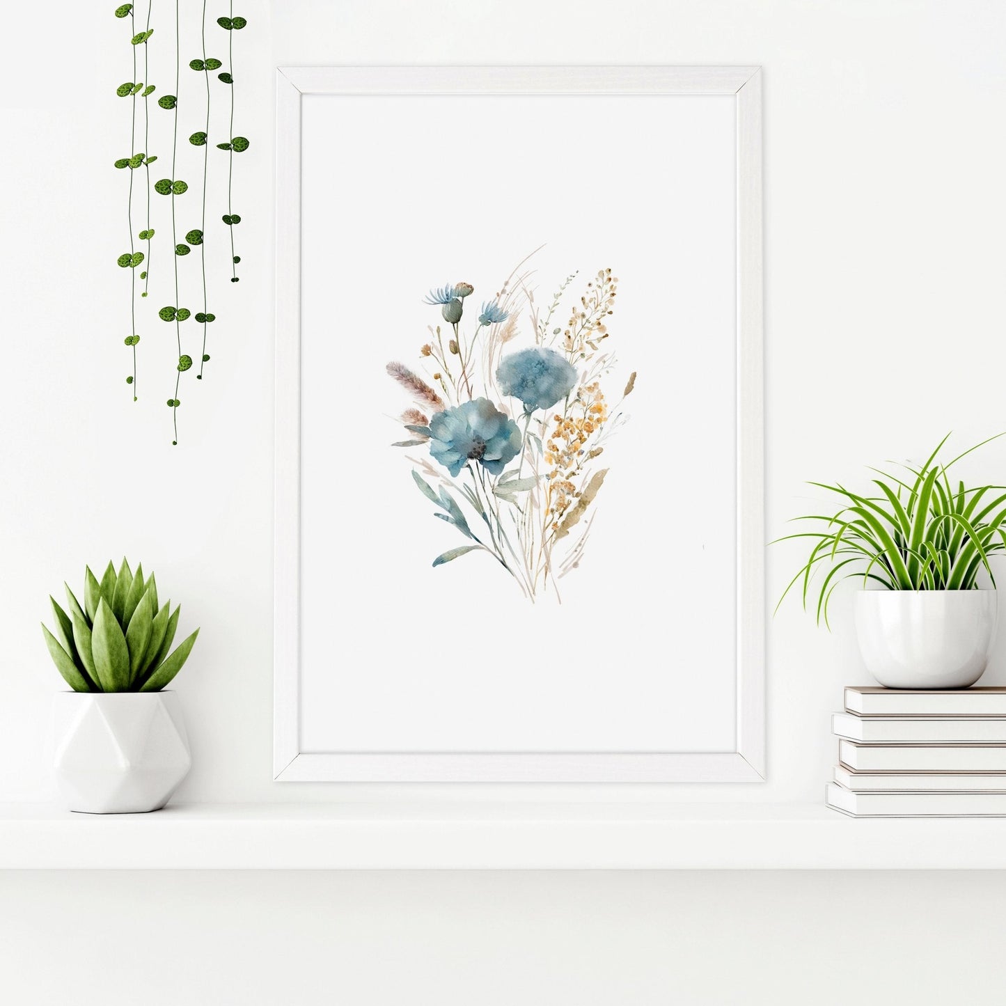 Bathroom Wall Art Blue | Set of 3 Botanical Wall art Prints