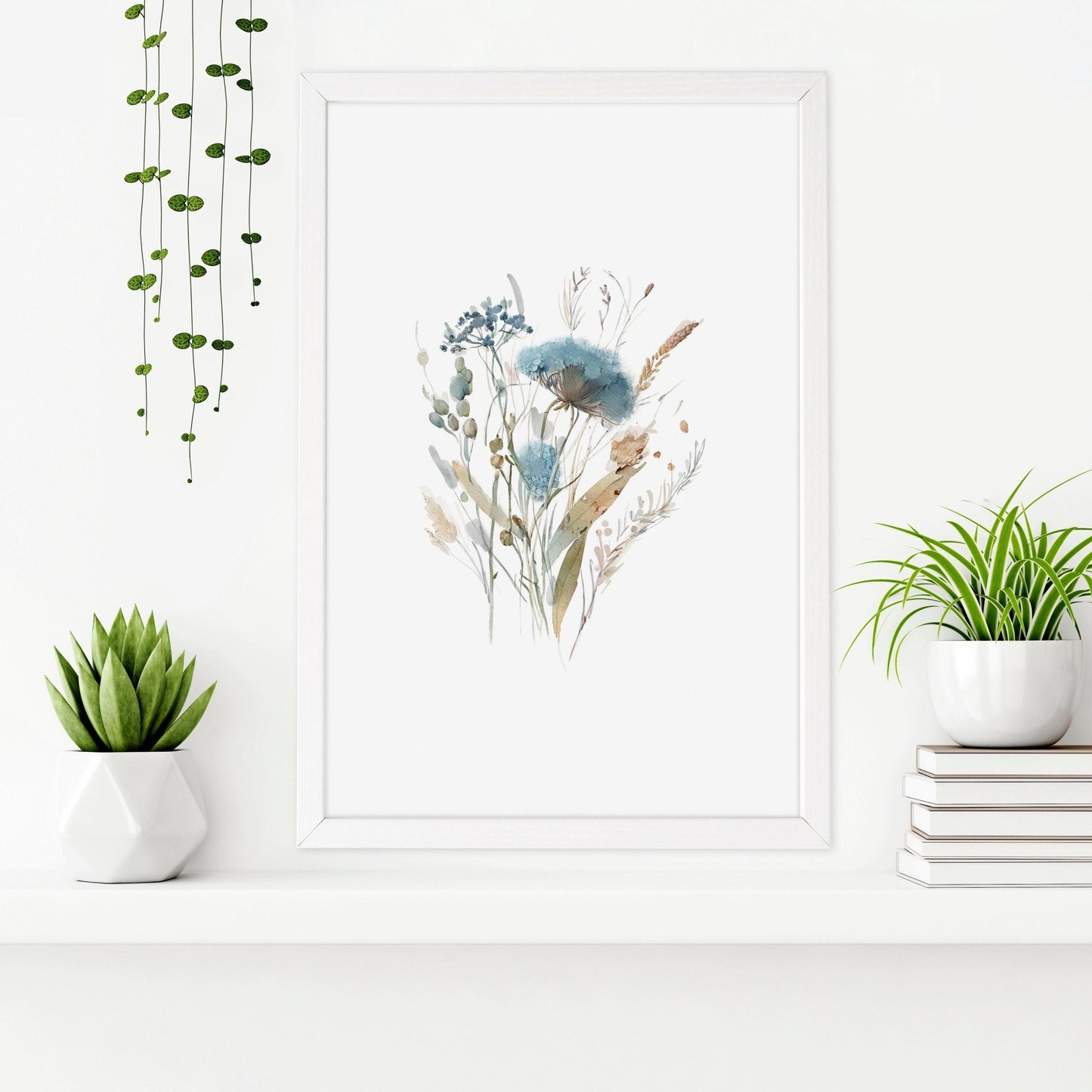 Bathroom Wall Art Blue | Set of 3 Botanical Wall art Prints