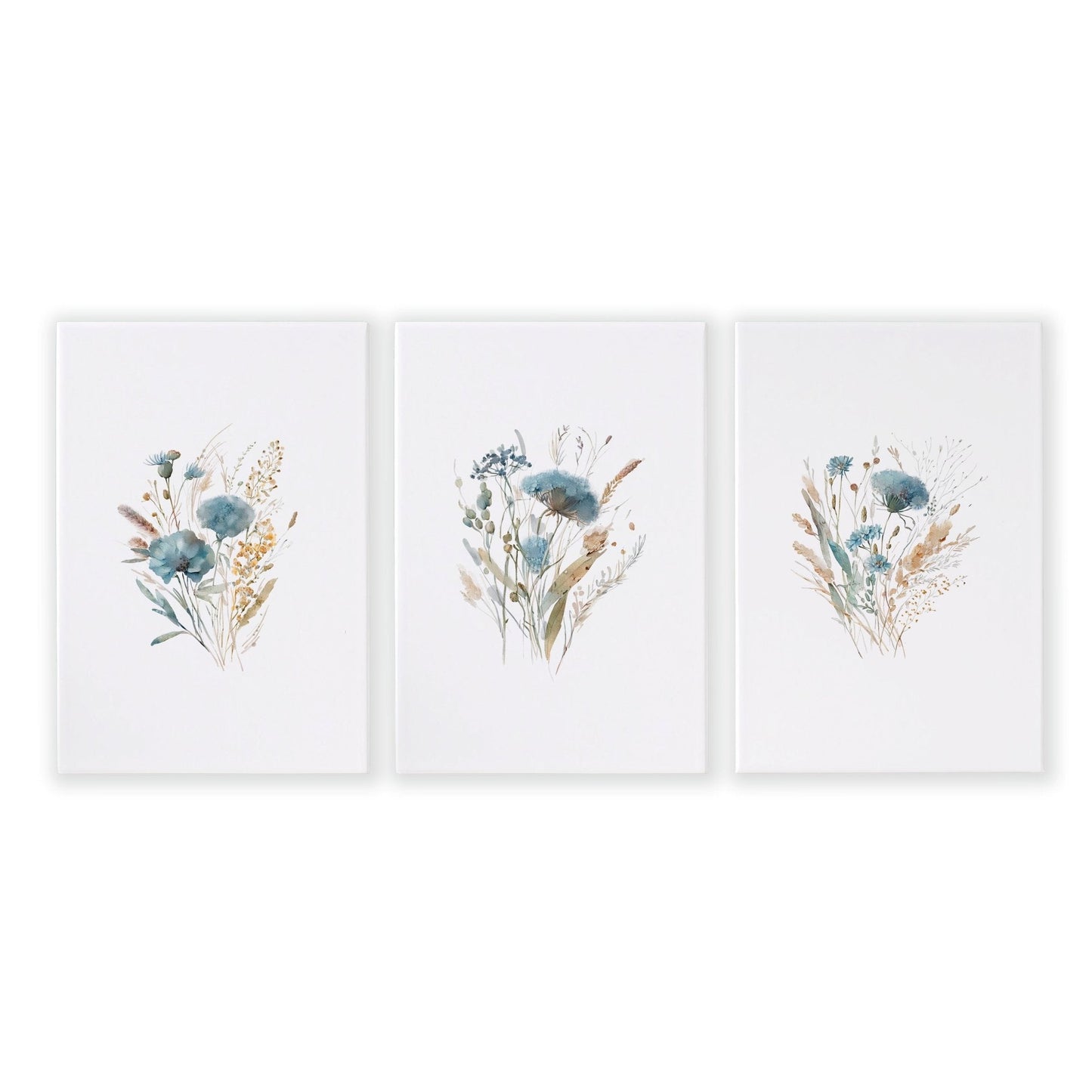 Bathroom Wall Art Blue | Set of 3 Botanical Wall art Prints