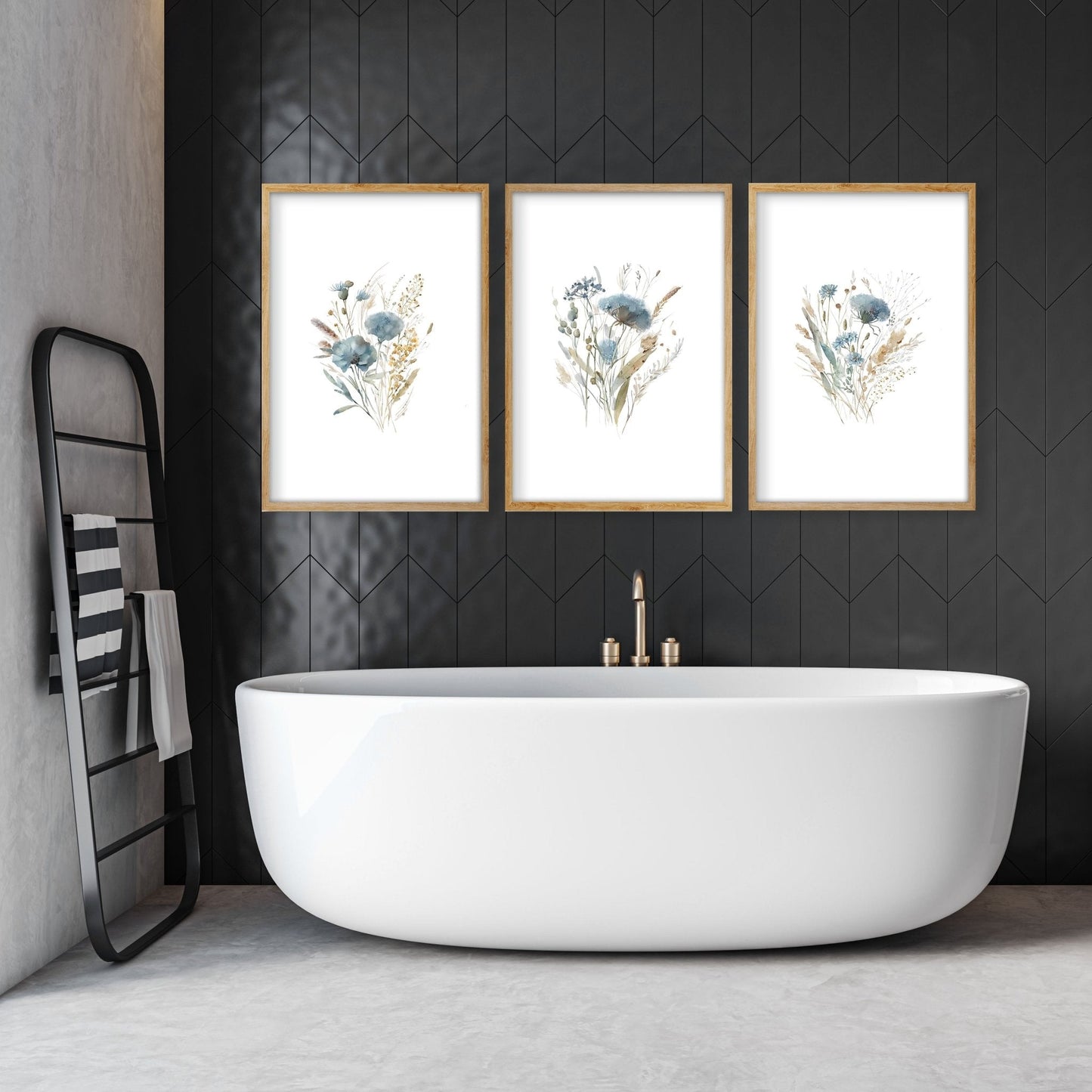 Bathroom Wall Art Blue | Set of 3 Botanical Wall art Prints
