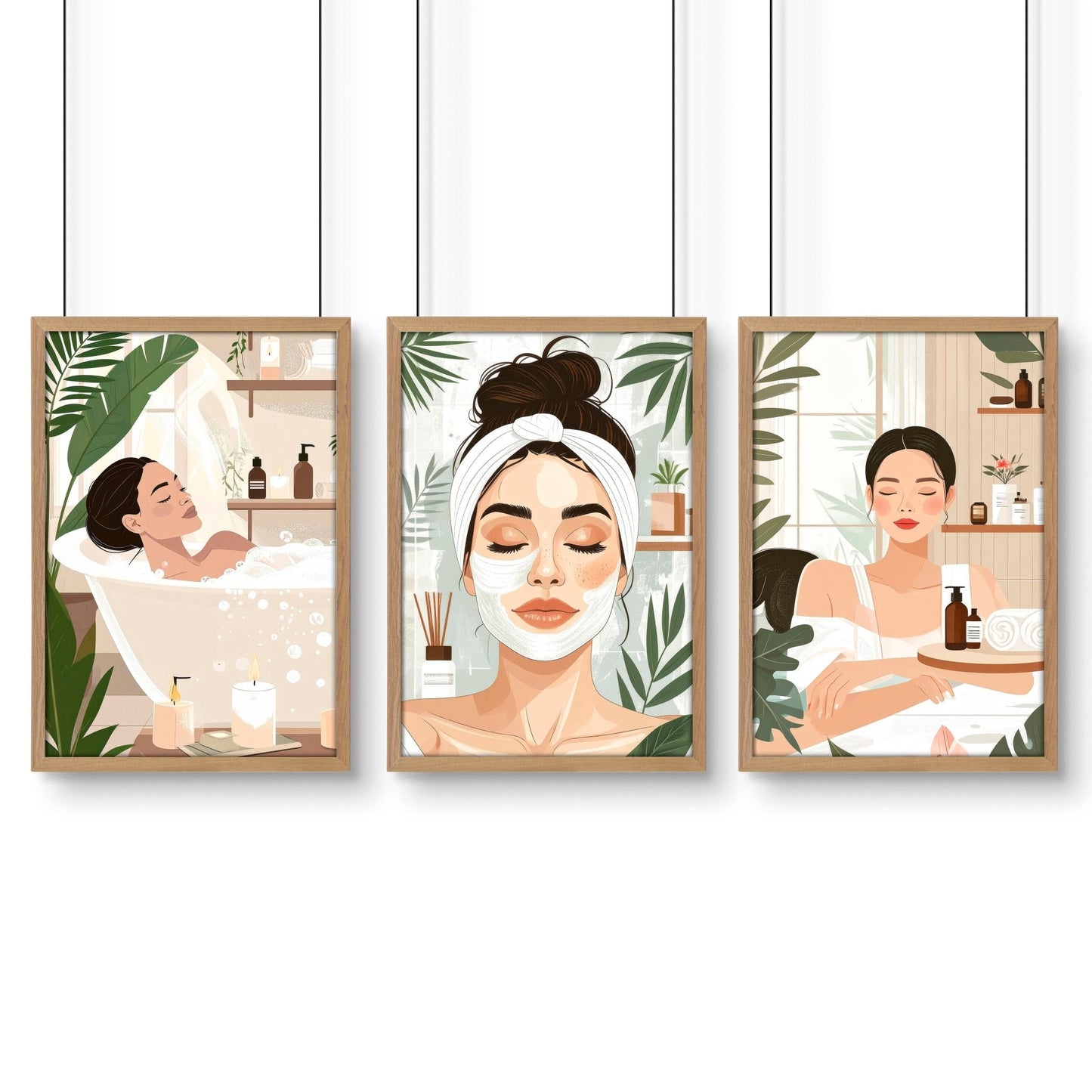 Bathroom Wall Decor Framed | Set of 3 Boho Women Wall art Prints