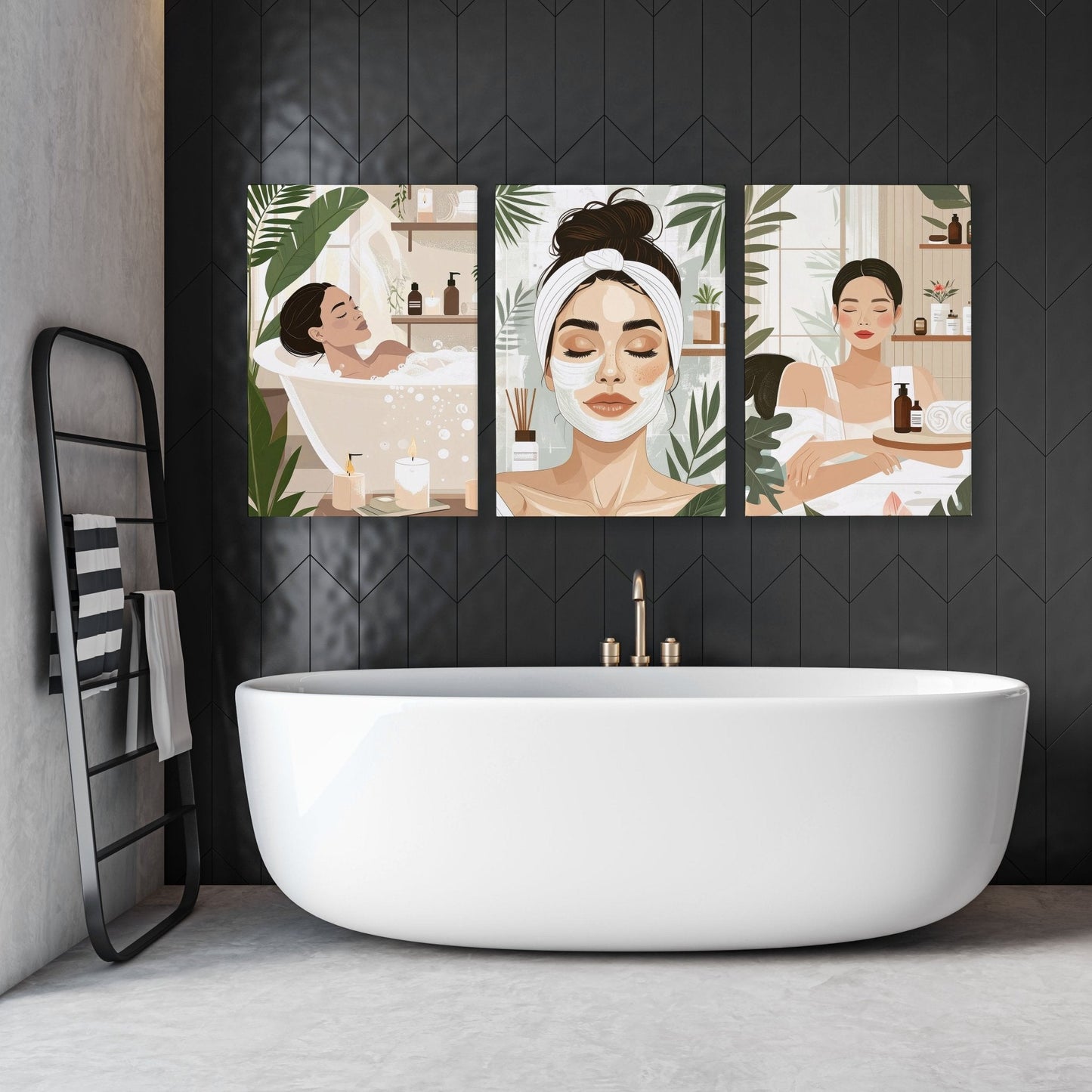 Bathroom Wall Decor Framed | Set of 3 Boho Women Wall art Prints