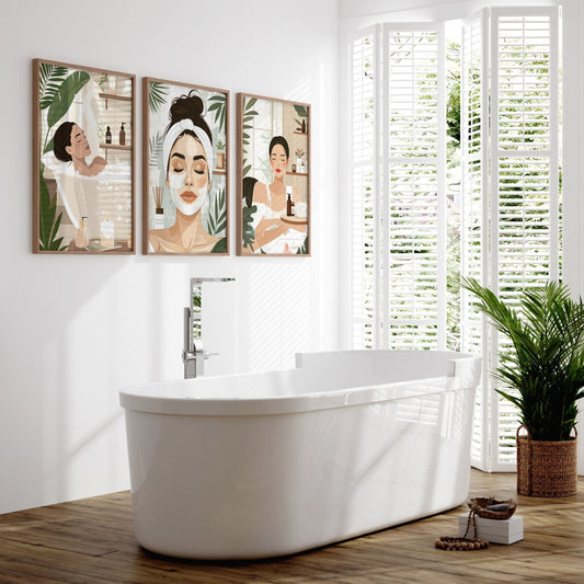 Bathroom Wall Decor Framed | Set of 3 Boho Women Wall art Prints