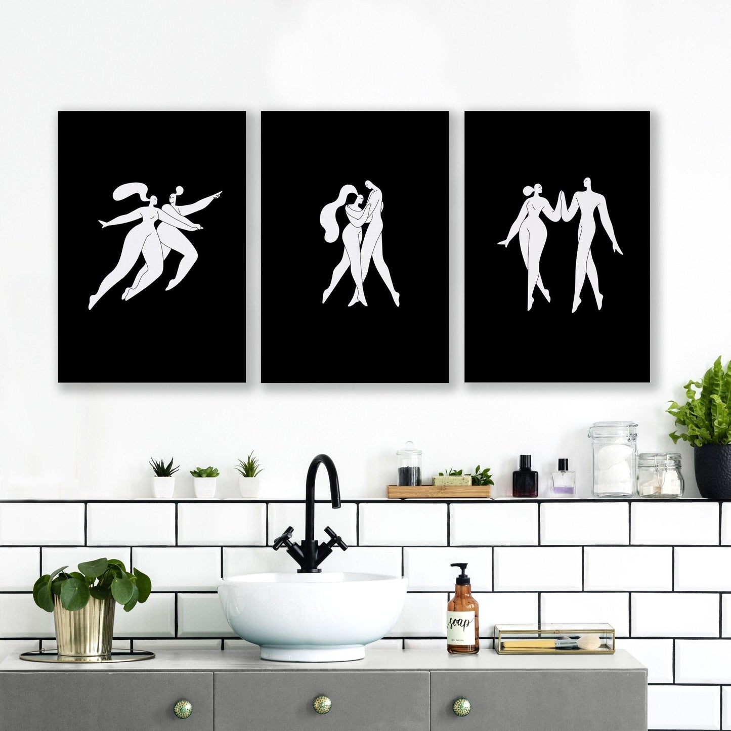 Bathroom Wall Hanging Art | Set of 3 Boho Women Wall art Prints