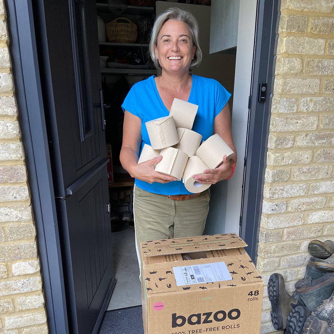 Bazoo Unbleached Bamboo Toilet Paper | 24 Rolls or 48 Rolls | 100% Bamboo, Plastic-Free