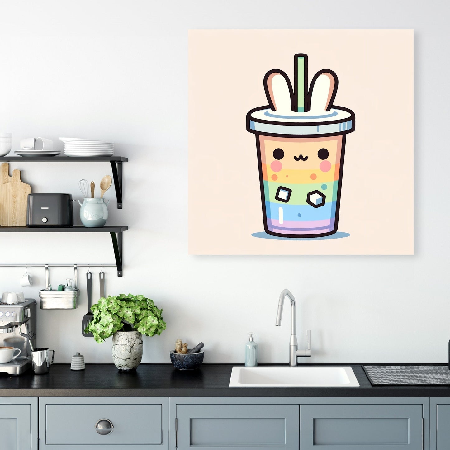 Whimsical Kawaii Latte Canvas