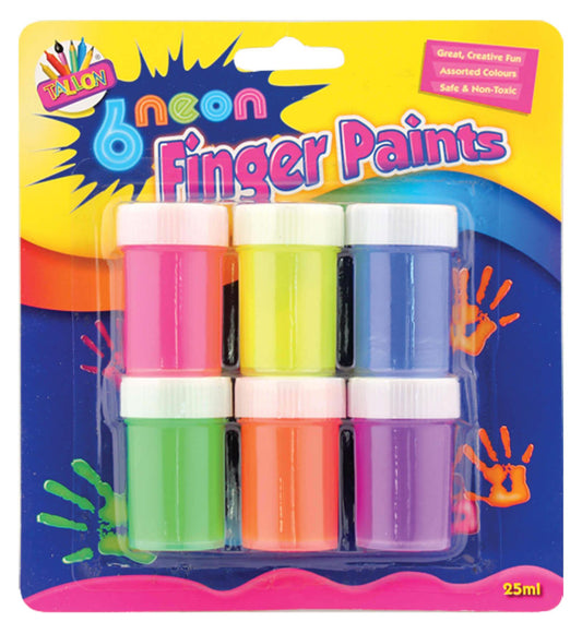 Children's Pack of 6 25ml Non-Toxic Neon Finger Paint Pots