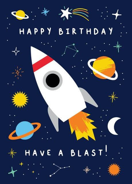 Curious Minds Rocket Have a Blast! Birthday Card
