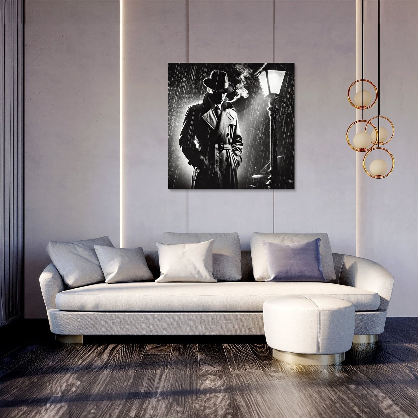 Noir Detective Rain Canvas