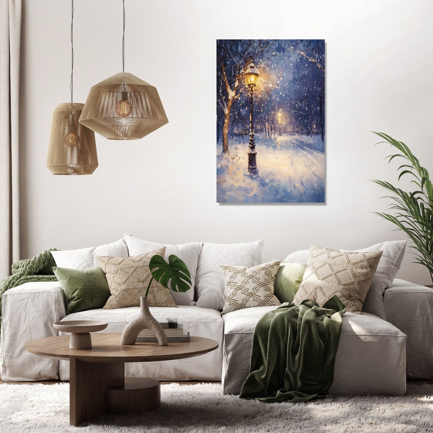 Snowfall Under Lamplight Canvas