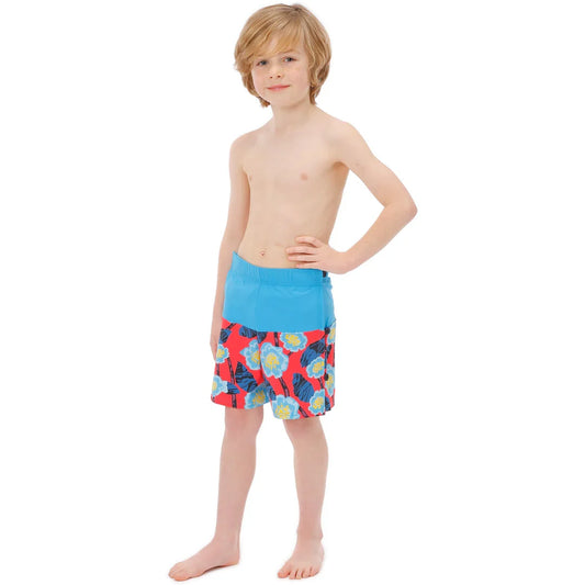 Boy's Wrap Swim Shorts - Floral Blue