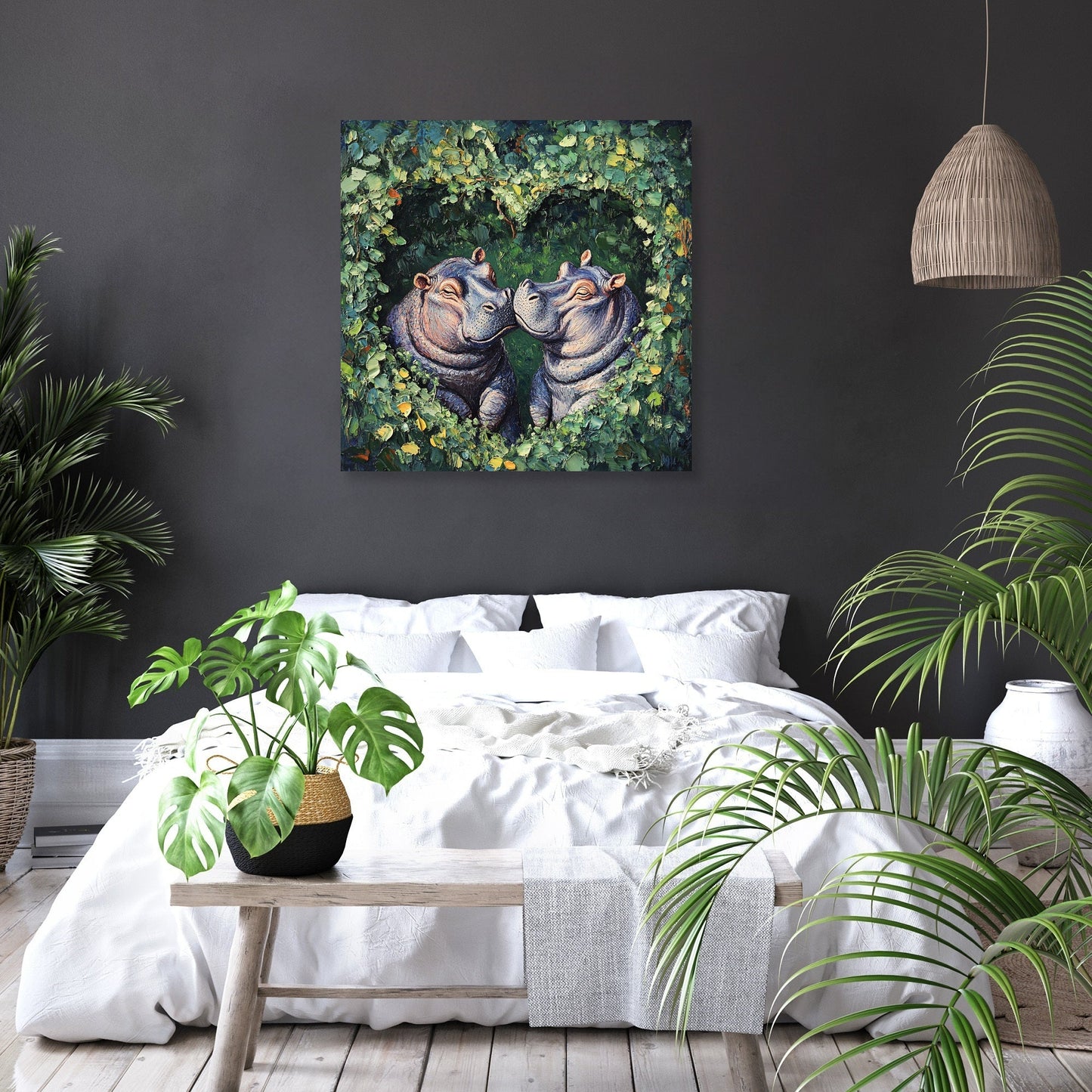 Embracing Hippopotamuses Canvas