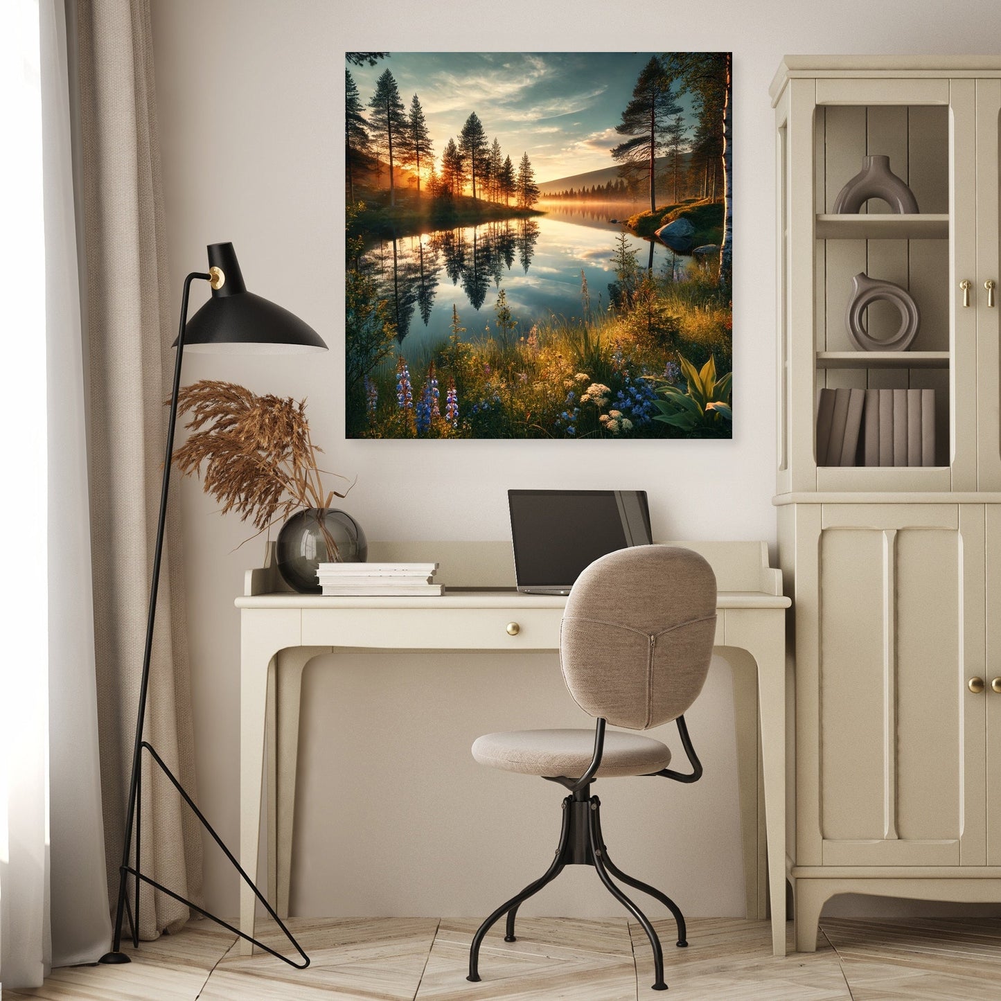 Midnight Sun Lake Canvas